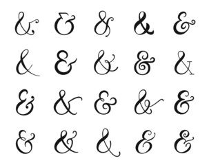 Set of elegant ampersand symbols. And sign collection. Custom hand drawn ampersand icon for invitations and letters.  - obrazy, fototapety, plakaty
