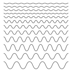 Set of wavy horizontal lines. Vector design element isolated on white background