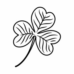 Vector black and white clover leaf illustration. Cute spring line icon. Saint Patrick day symbol. Irish national holiday coloring page. Outline plant isolated on white background..