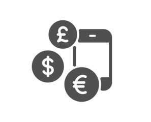 Currency rates icon. Money exchange sign. Phone trade symbol. Classic flat style. Quality design element. Simple currency rate icon. Vector