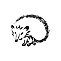 Minimalistic hedgehog drawing in the technique of one ink stroke. Brush and paint texture.