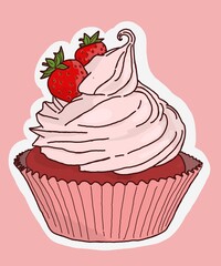 strawberry cupcake sweet  - obrazy, fototapety, plakaty