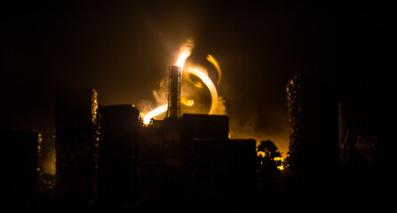Creative artwork decoration. Chernobyl nuclear power plant at night. Layout of abandoned Chernobyl...