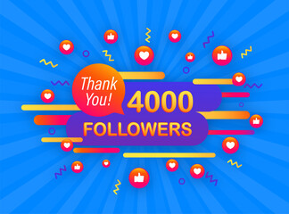 4000 followers, Thank You, social sites post. Thank you followers congratulation poster. Vector illustration.