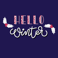 Handwritten Christmas card Hello winter.