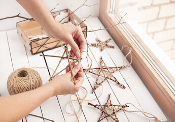 Christmas stars from branches and jute rope, Make stars with your own hands. Master Class.
