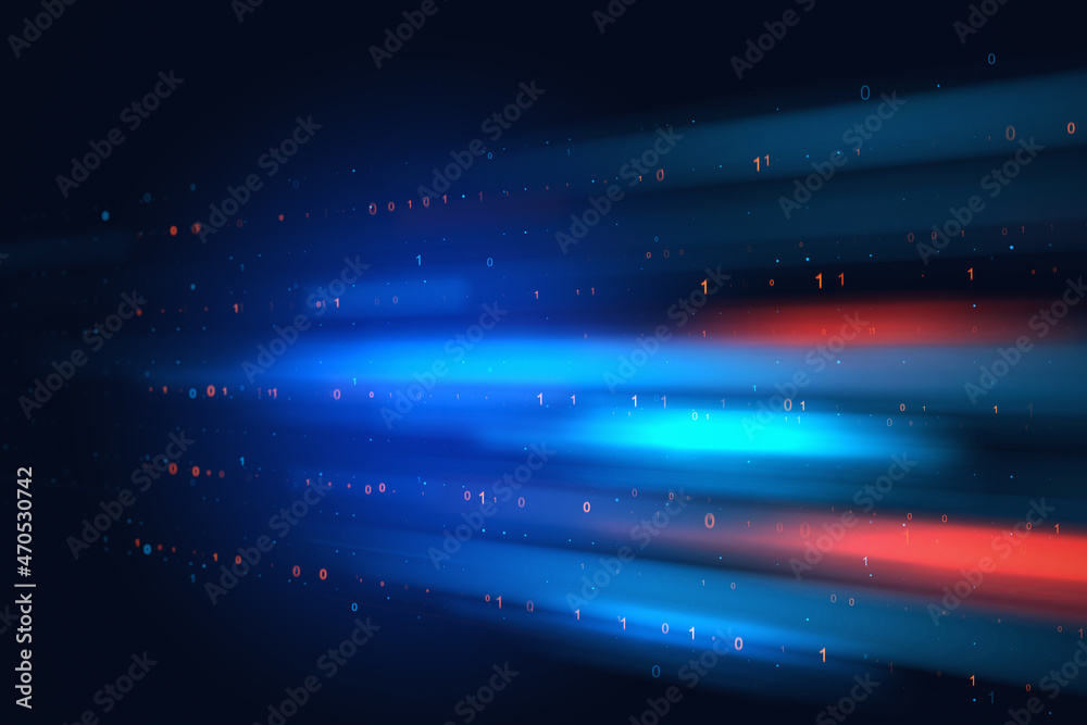 Poster Creative blue background with binary code. Technology and coding concept. 3D Rendering.
