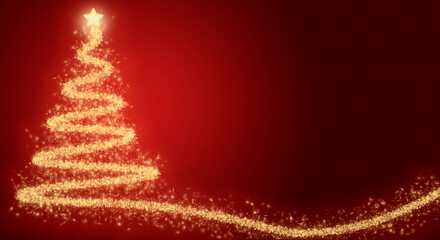 &Aacute;rbol de navidad dorado en fondo rojo.