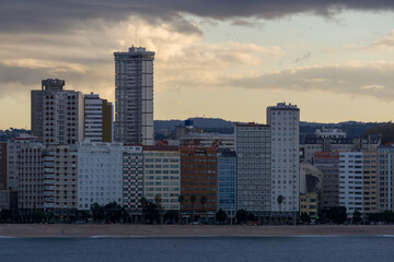 sunset over the city in A Coruña
