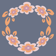 Illustration - Round frame or wreath on a square background - stylized flowers and leaves - graphics. Design elements