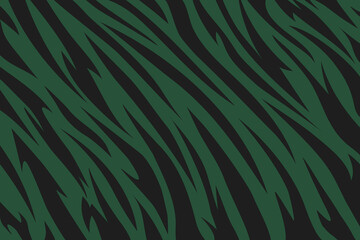 Pattern tiger or zebra stripes. Animal skin. Black and green texture. Striped abstract background. Design template for banner, print, textile, fabric, fashion clothes and bags. Vector illustration