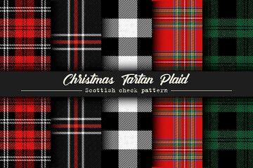 Set Christmas tartan plaid. Scottish pattern in red, black and green cage. Scottish cage. Traditional Scottish checkered background. Seamless fabric texture. Vector illustration - 470533109