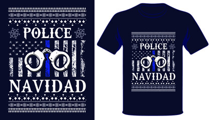 Police navidad usa grunge distressed flag christmas police tshirt design