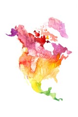 Map of North America, USA and Canada. Watercolor.