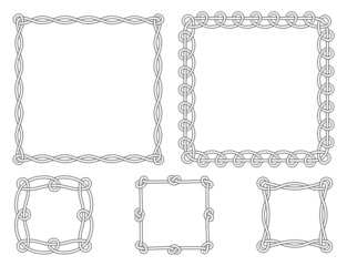 Set of outline black and white vector square frames with place for your text. Isolated on white background