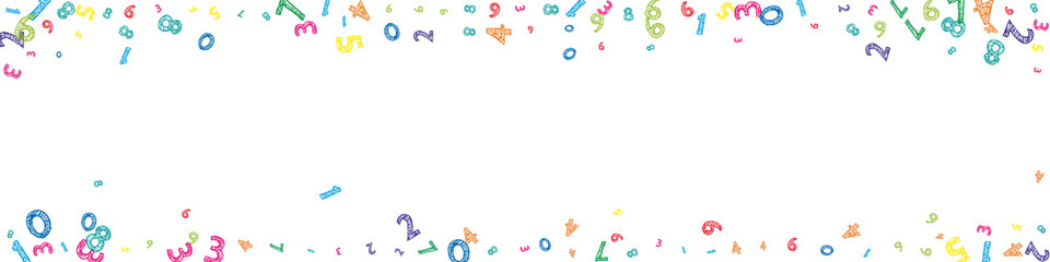 Falling colorful messy numbers. Math study concept with flying digits. Trending back to school mathematics banner on white background. Falling numbers vector illustration.