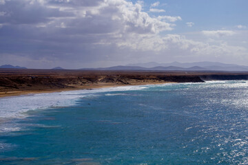 Aerial view on the beach El Cotillo on the Canary Island Fuerteventura.