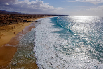 Aerial view on the beach El Cotillo on the Canary Island Fuerteventura.