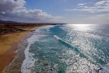 Aerial view on the beach El Cotillo on the Canary Island Fuerteventura.