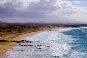 Aerial view on the beach El Cotillo on the Canary Island Fuerteventura.