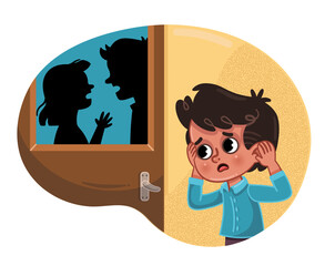 Vector illustration of a boy witnessing his parents fight.
