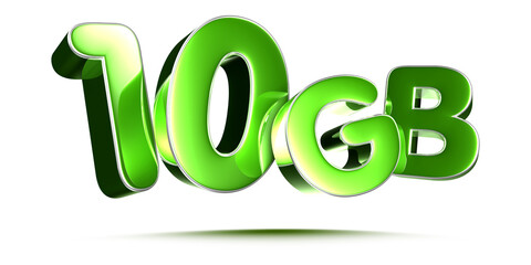 10 GB green 3D illustration on white background with clipping path.