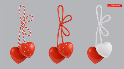 Two hearts gift for Valentine's Day. 3d render realistic vector icon