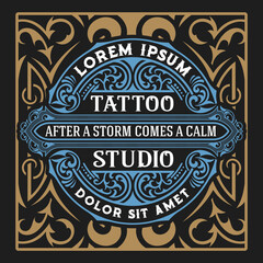 Tattoo logo with vintage ornaments. Layered