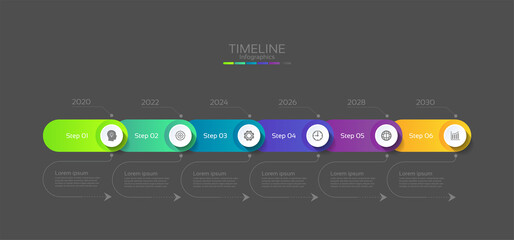 Presentation timeline business abstract background infographic template colorful with 6 step