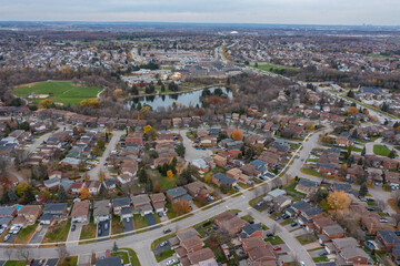 Drone photo of Brampton by Hurontario and the 410 and sandalwood parkway  loafers lake  and turnberry golf club in view 