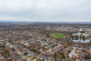 Drone photo of Brampton by Hurontario and the 410 and sandalwood parkway  loafers lake  and turnberry golf club in view 