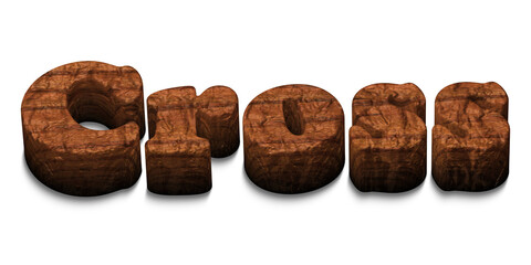 3D Rendition of the Word Cross Made of Wood Isolated on a White Background.