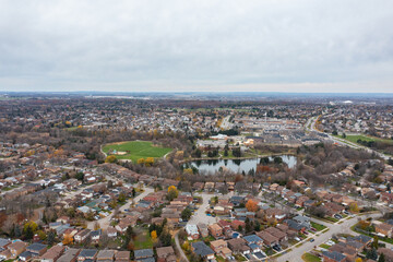 Drone photo of Brampton by Hurontario and the 410 and sandalwood parkway  loafers lake  and Turnberry golf club in view 