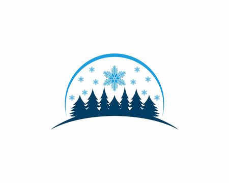Forest tree in the snowflake scenery logo