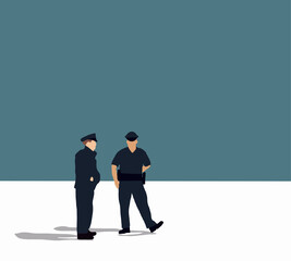 Fototapeta premium Police office couple in the uniform standing on street vector illustration. Professional occupation.