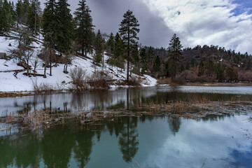 Reflective lake in the mountains