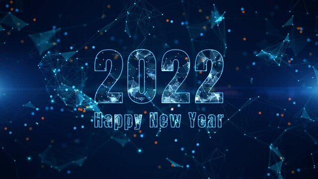 Happy New Year 2022 Animation on Technology Network Background. Great for New Year, Christmas, Festival, Technology Abstract Background Concept. 4k