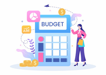 Budget Financial Analyst to Managing or Planning Spending Money at Checklist on Clipboard, Calculator and Calendar Background Vector Illustration
