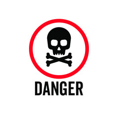 skull. Hazard warning symbol vector icon flat sign symbol with exclamation mark isolated on white background. Hazard warning attention sign with exclamation mark symbol. 
