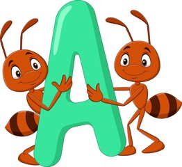 Alphabet A with ant cartoon