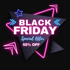 Black Friday 55% off background, 55 Percent Black Friday promotional banner, discount text