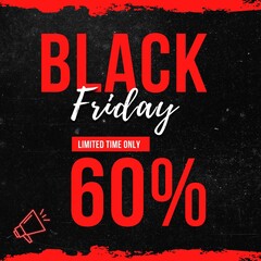 Black Friday 60% off background, 60 Percent Black Friday promotional banner, discount text