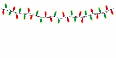 lighting Garland. Vector illustration of Christmas, New Year party decoration with transparency. Glowing light for design. Lights border.