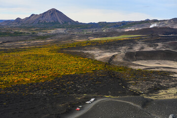 A panoramic view of the volcanic landscape surrounding Myvatn lake from the slopes of Hverfjall...