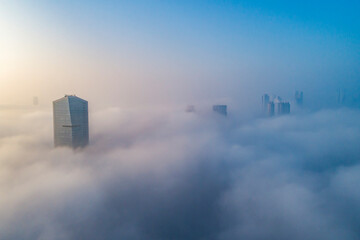 
Hong kong tall buildings in haze at day 