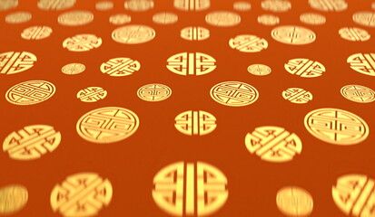 3d rendering of Chinese golden style classical auspicious pattern Chinese New Year background micro-lens. good luck. good fortune. spring festival scrolls