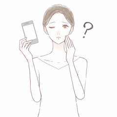 スマホを持つ、疑問を持っている女性