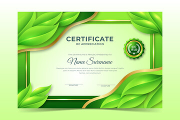 Fresh green leaves Environmental certificate template