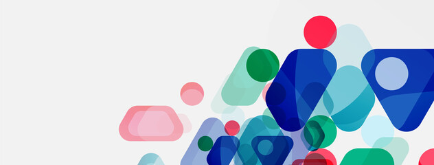 Color bubbles and rounded geometric shapes on white. Vector geometric minimal abstract background for wallpaper, banner, background, landing page