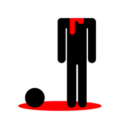 Man with severed head. In pool of blood. Dead body. Human silhouette. Crime scene. Vector illustration. Stock image. 